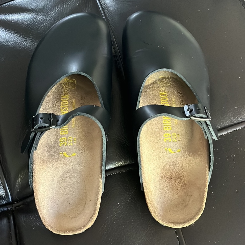 RARE STYLE Birkenstock 39 Black Leather Mary Jane Style Clog Mule - Picture 4 of 9